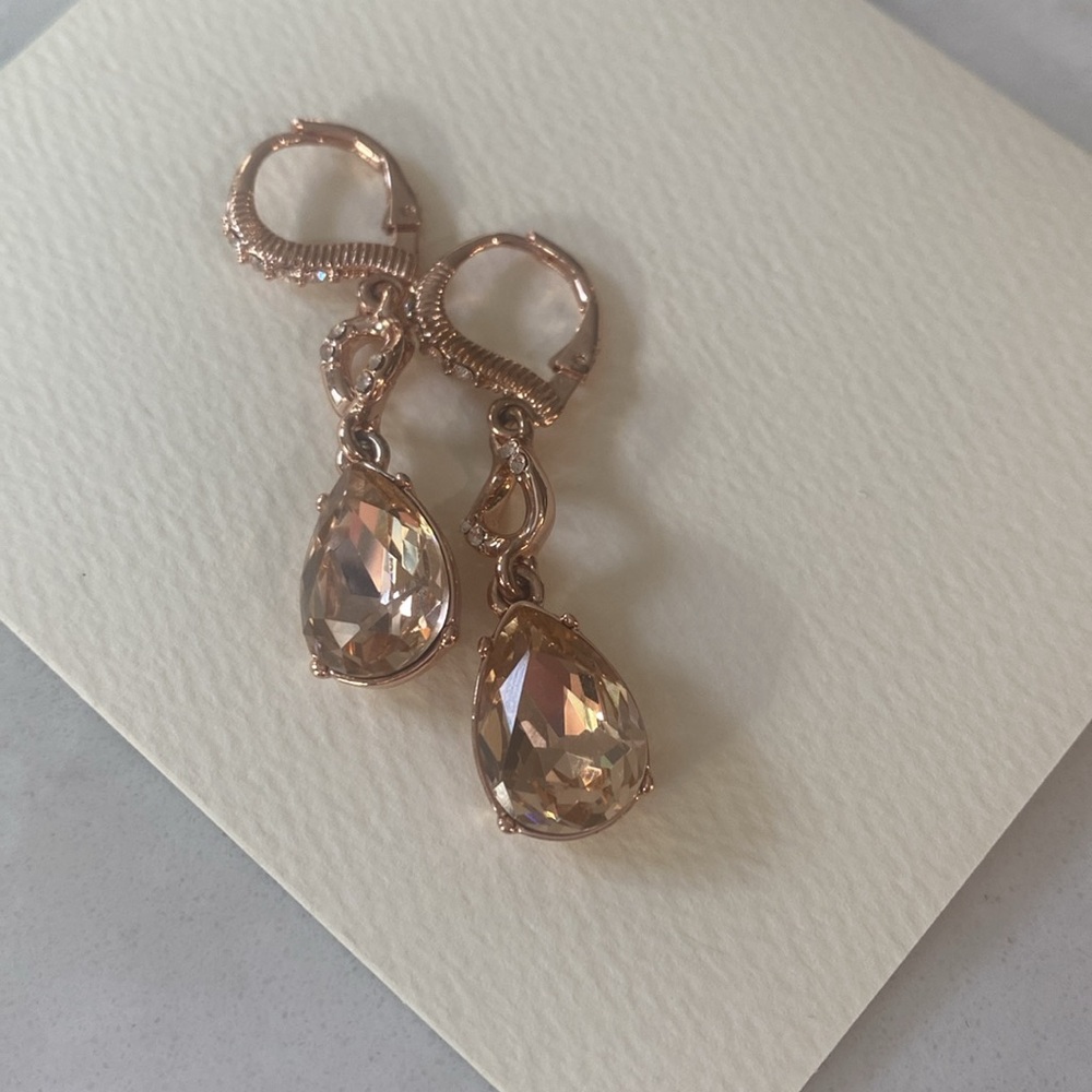 Givenchy Rose Gold Teardrop Crystal Drop Earrings - Picture 3 of 6